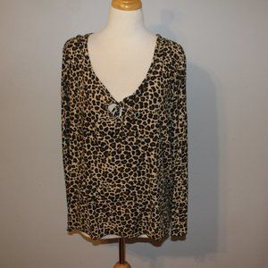 Plus Size 3X  Rue+ Long Sleeve Animal Print Shirt Top